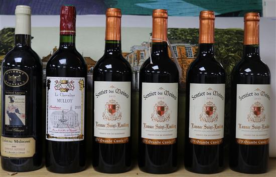 4 bottles Saint Emillion, 1 Bordeaux & 1 Chevalier